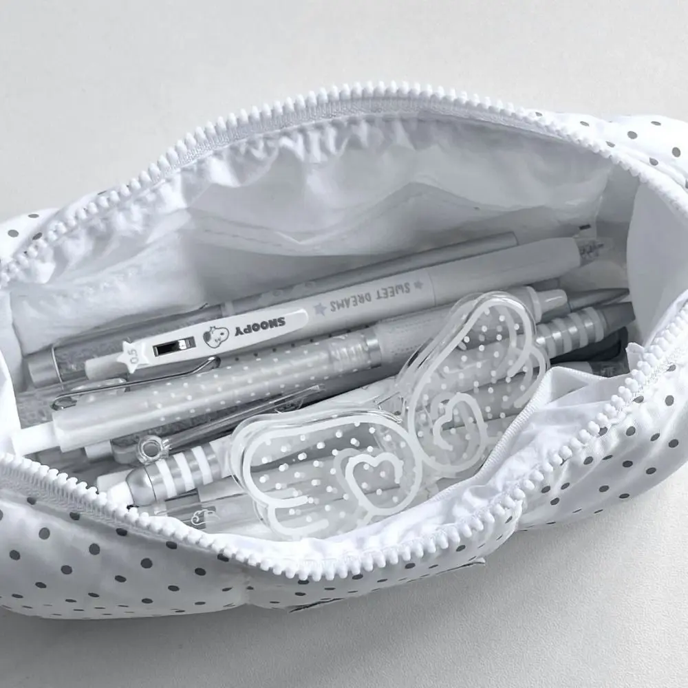Multi-functional Polka Dot Storage Bag Large Capacity Zipper Design Pen Bag Stationery Bag Students