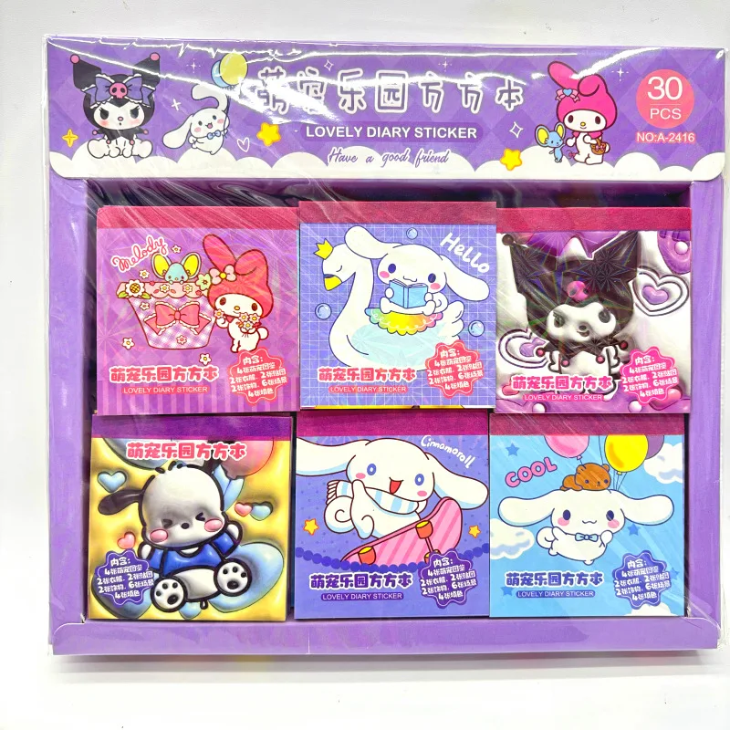 

30pcs Sanrio Wholesale Of Gold Stamping Square Stickers Children'S Cartoon Student Stationery Sets Stickers Paintings Prizes Et