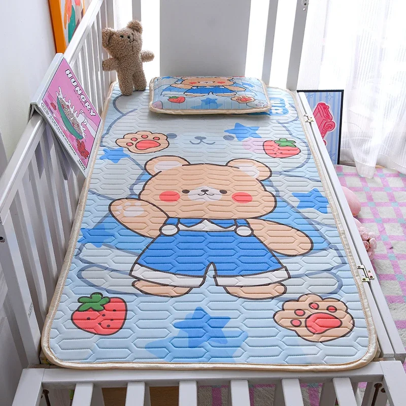 

Summer Cool Baby Bed Mat Kit Latex Fiber Kid Sleeping Sheet Cartoon Bed Cover Fixed Rubber Band Coverlet Boys Girls Sleeping Mat