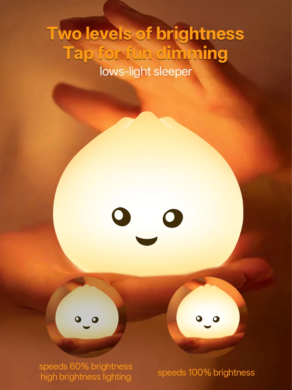 GGbingo Sleeping Light Rechargeable Steamed Bun Night Light Silicone Cute Eye-Protective Lamp Light for Bedroom Ambient Light