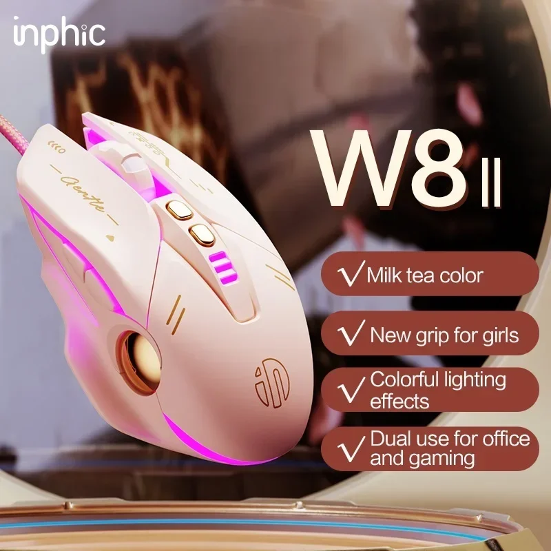 INPHIC W8 Gaming Wired Mouse Macro Definition Ergonomic Light Sound Office Home Laptop Desktop USB Universal