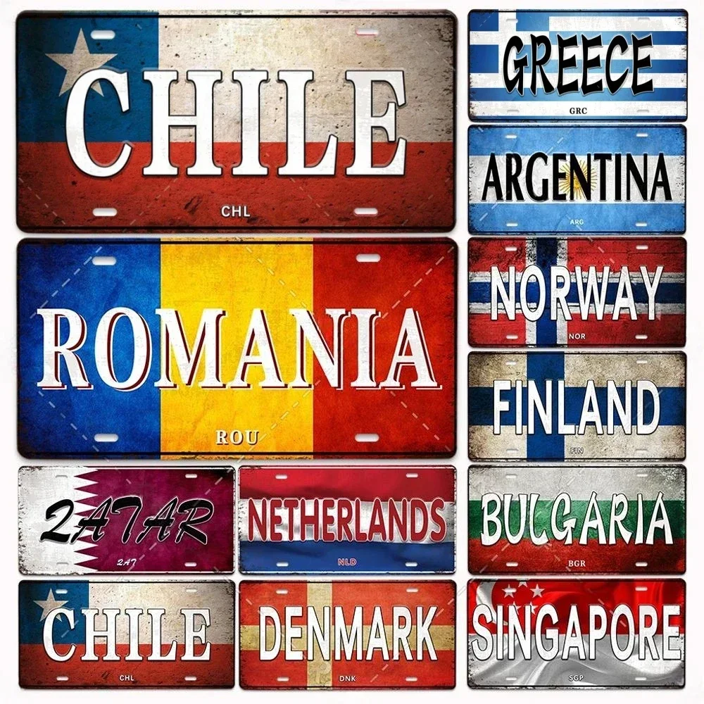 Popular Tourism Country Posters Vintage Metal Tin Signs License Plate Poster Car Garage Home Decor Plaque Vintage Art Painting