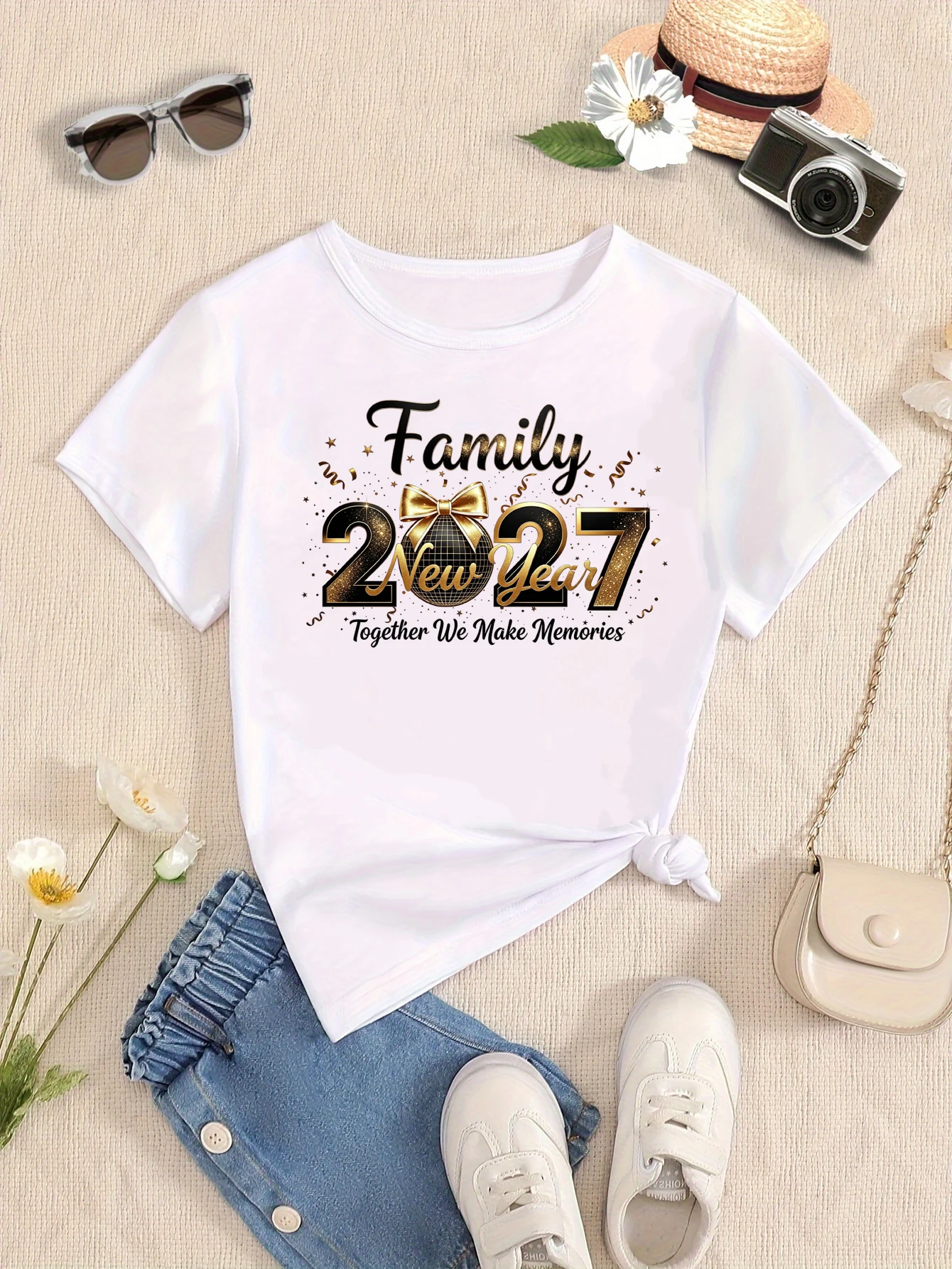 2027 New Year Family Together We Make Memories Letter Printed T Shirt Girls/Boys New Year'S Gift T-Shirt Funny Kids Clothes