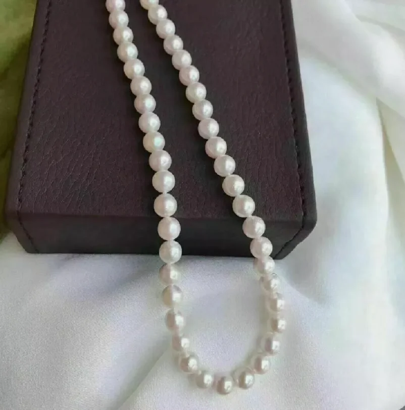 Beautiful Japanese Akoya AAAA 7-8mm White 14k Pearl Necklace 18inch