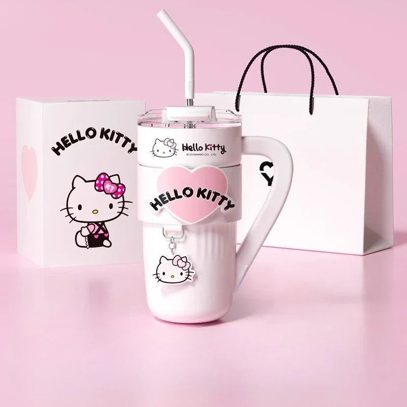 Hello Kitty Co-signed Thermos Cup Women's Coffee Cup High Appearance Level Birthday Gift Large Capacity Straw Water Cup Summer