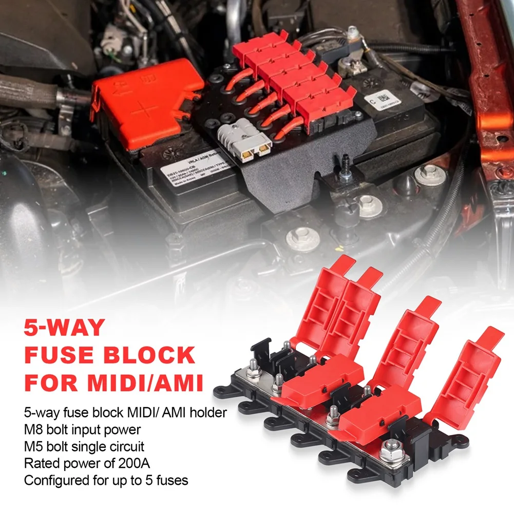 5 Way Car Midi Fuse Box Block Holder 200A Multi-Pole Fuse Block For RV Car Boat Bus