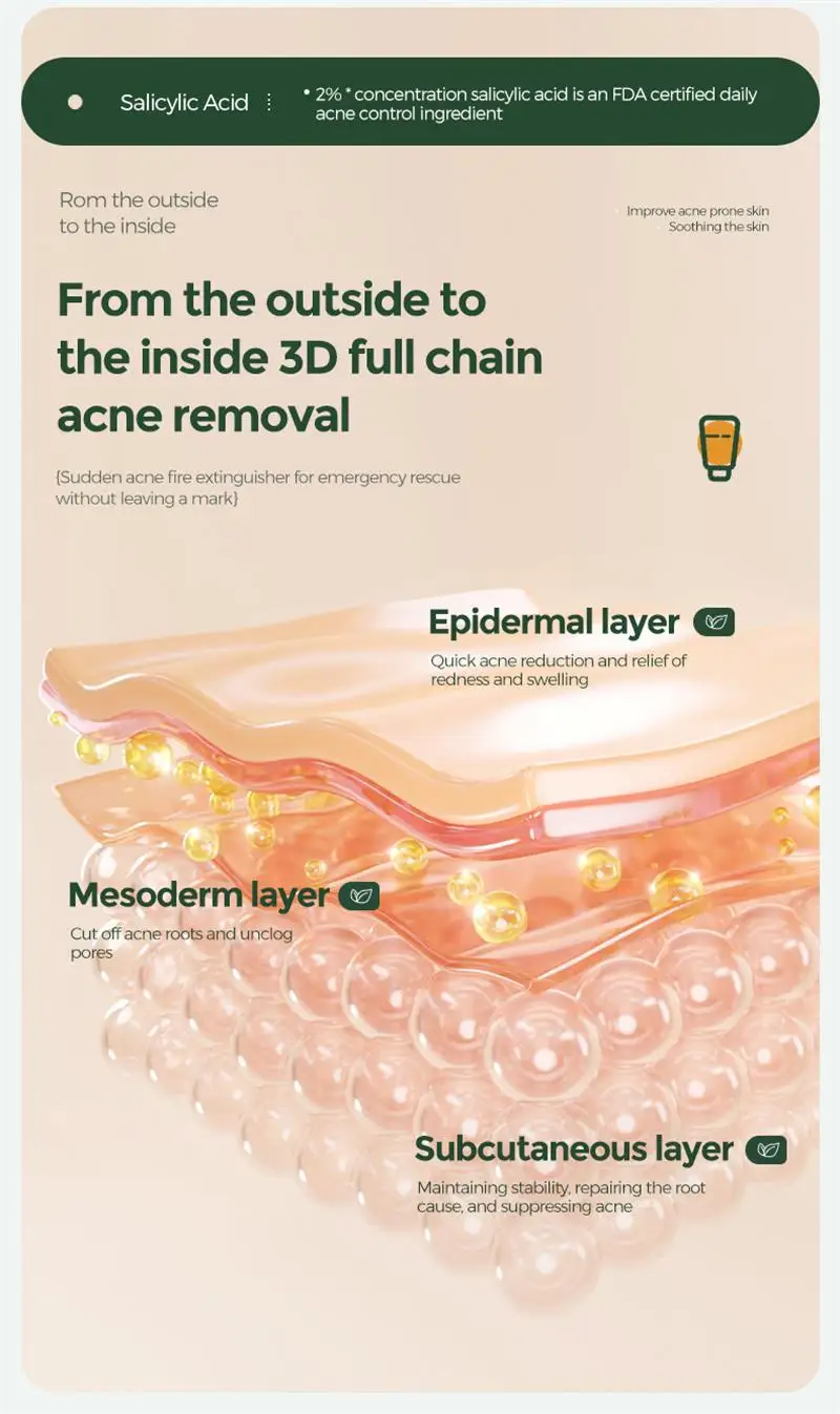 حمض الساليسيليك للعناية بالبشرة كريم مضاد لحب الشباب ، يتلاشى الندبات وإصلاح علامات حب الشباب ، تفتيح لون البشرة