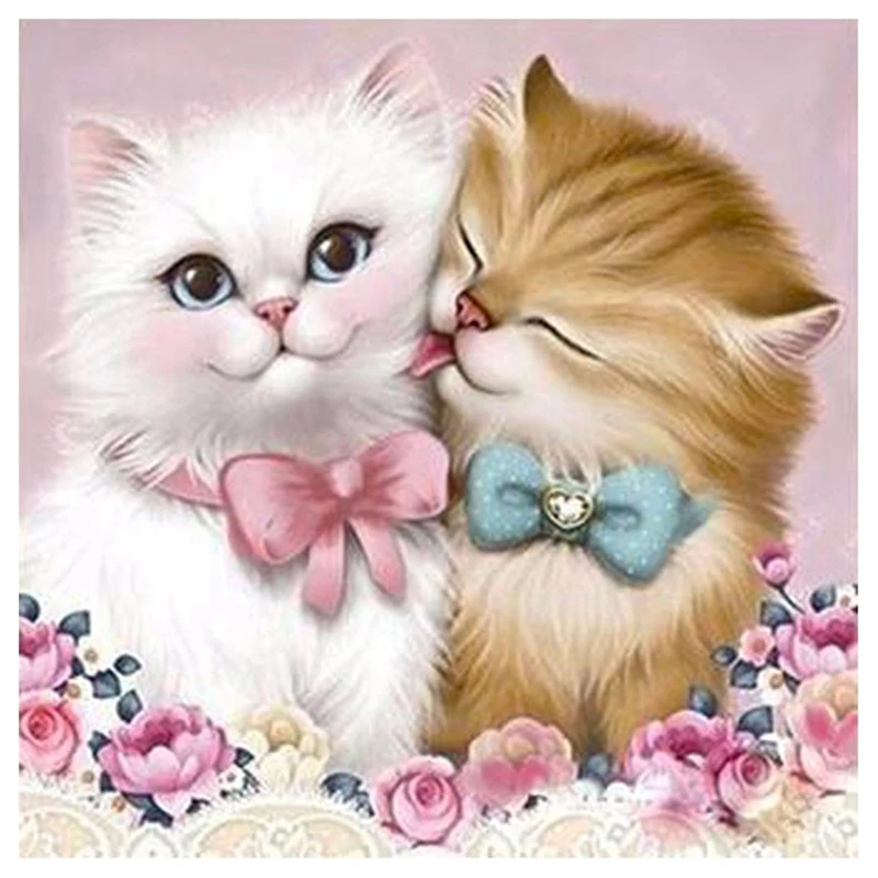 Алмазная живопись «сделай сам», вышивка пара бриллиантов, кот, круглая смола, алмазная вышивка крестиком, домашний Настенный декор 40x40 см