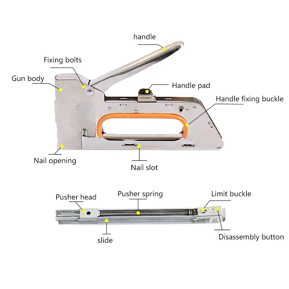 Stainless Steel Manual Staple Gun Furniture Frame Stapler to Hold 1008F Staples Hand Code Nail Gun Woodworking Heavy Duty