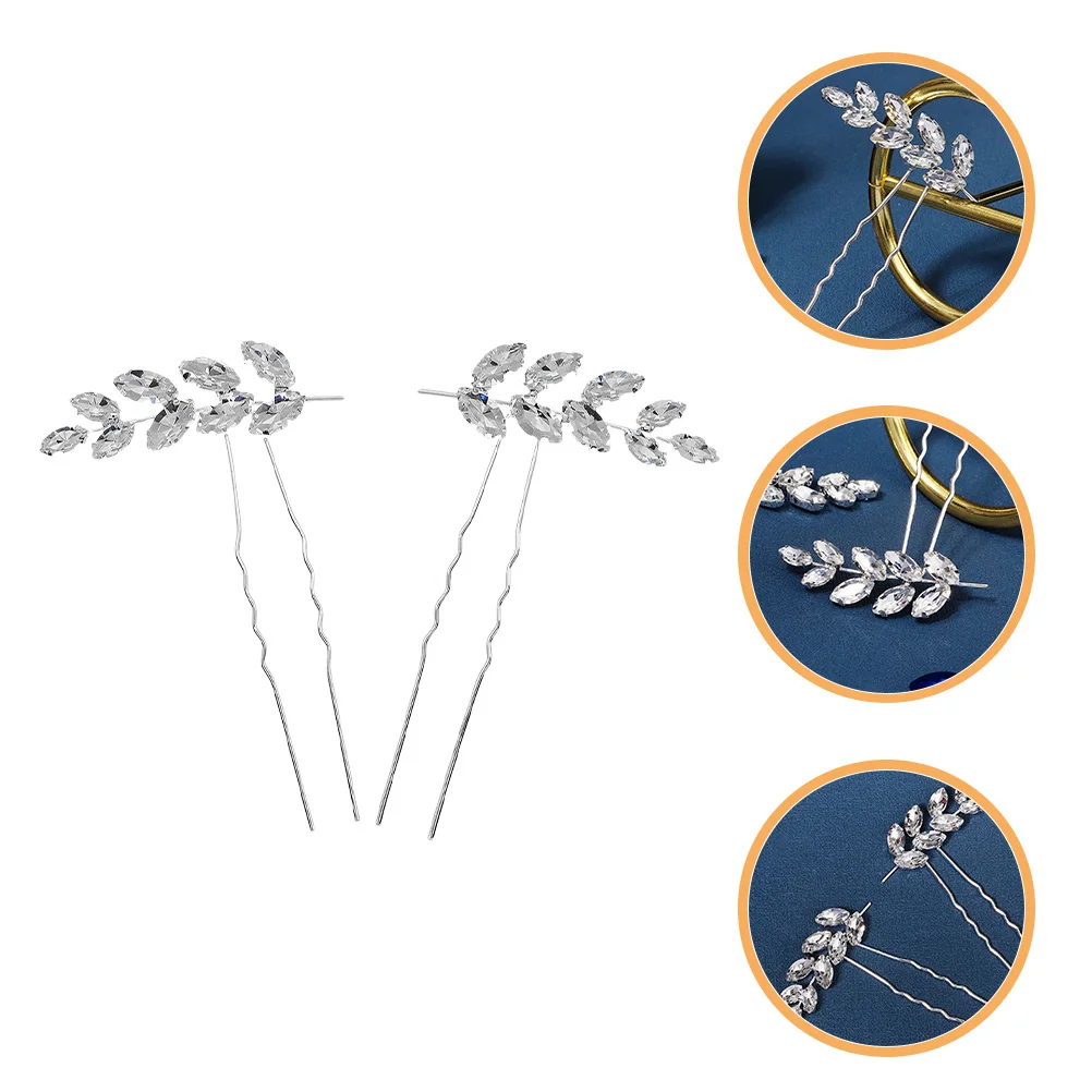 2 Stuks Tarwe Spike Haar Vork Pin Strass Legering Bruids Haarspeld Bruiloft Vrouwen Haar Accessoire Houder U-vormige Haarspeld