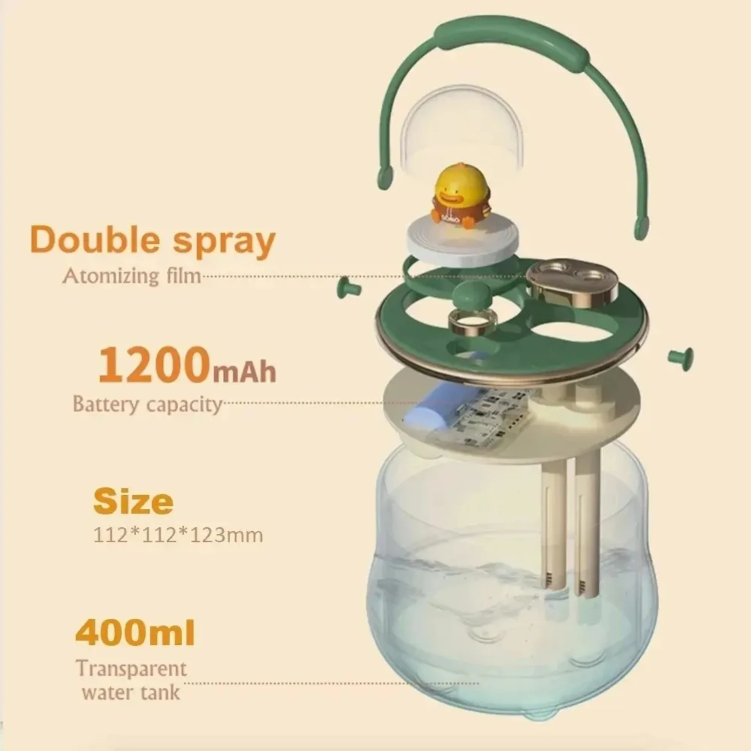 Quiet Double Spray น่ารักน่ารักการ์ตูนสัตว์เลี้ยง USB Desktop Water Refill Humidifier - เหมาะสําหรับใช้ในสํานักงาน - เบา, แบบพกพา