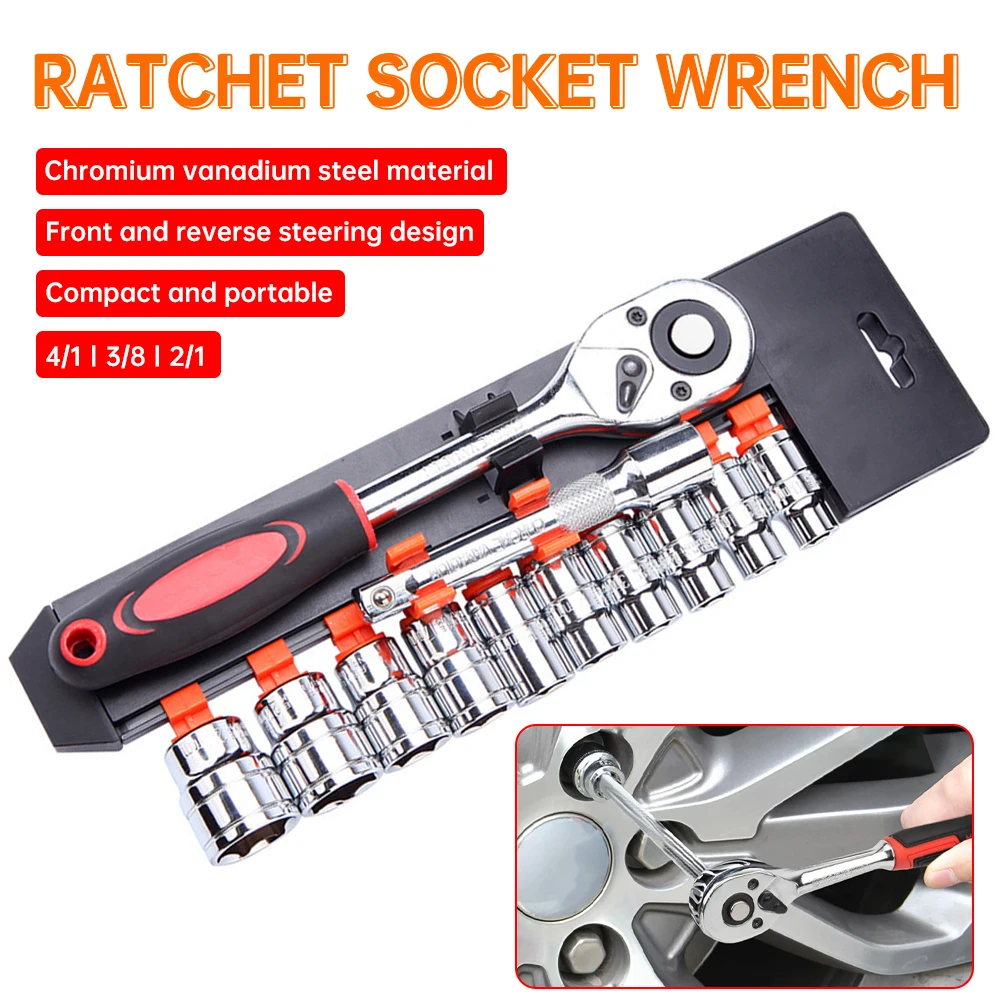 

12Pcs 1/4'' 3/8'' 1/2'' Wrench Socket Set Multi-function Ratchet Motorcycle Bicycle Repairing Set Hardware Car Auto Repair Tools