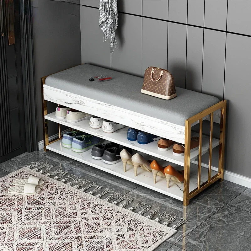 Light Luxury Long Shoe Rack - 2-in-1 Stool & Cabinet for Entryway