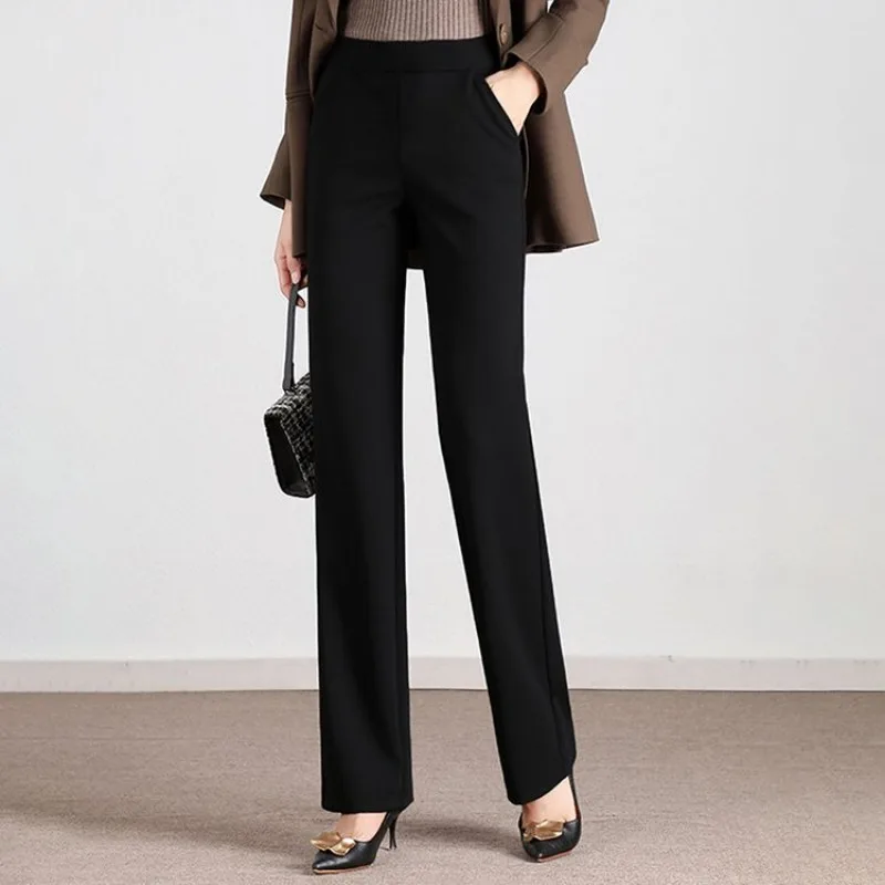ストレートレッグパンツ女性春秋の新スタイルプラスベルベット痩身ハイウエストルーズスーツカジュアルパンツ冬