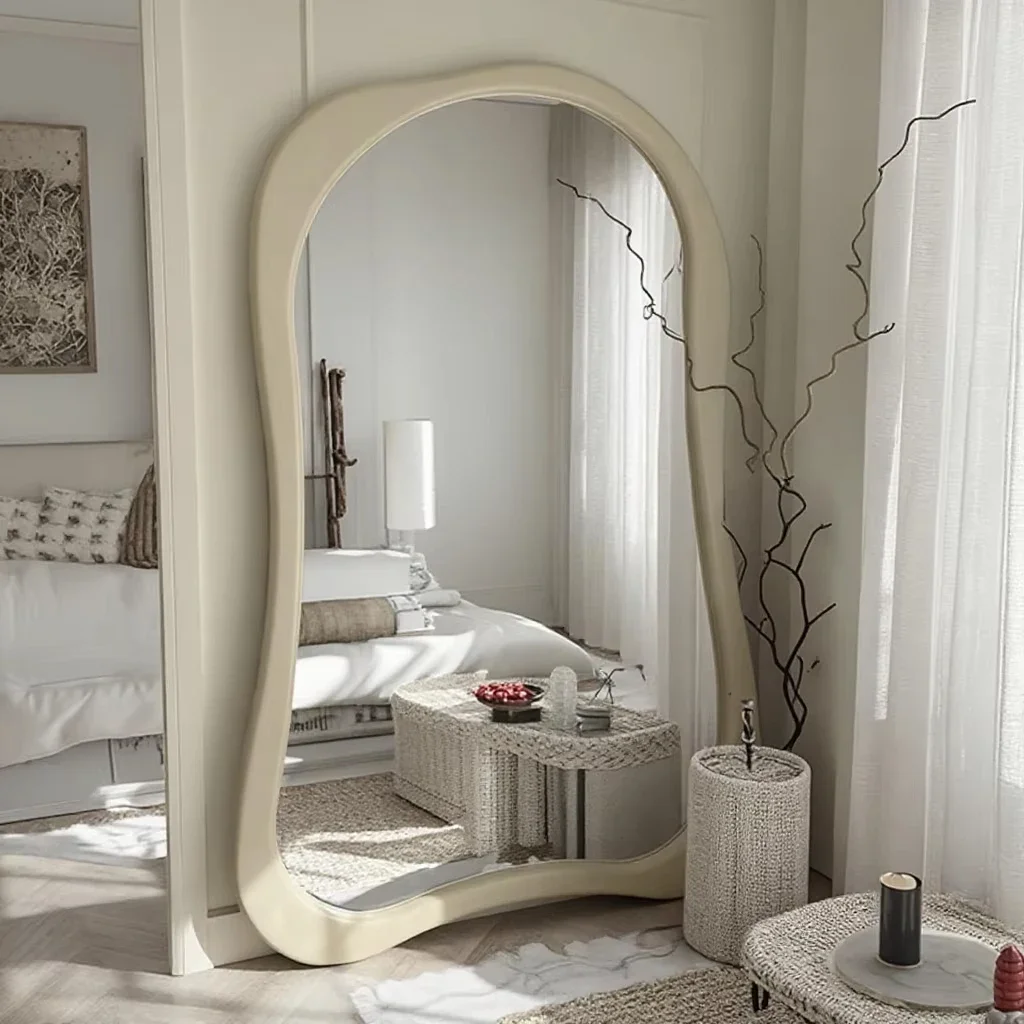 French Large Irregular Wave Mirror | Wooden Framed Mirrors for Bedrooms and Hotels view 4