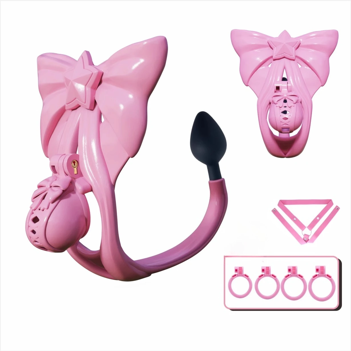 FAAK Male Chastity Cage with Anal Plug Penis CB Lock 4 Rings Cock Cage Urethral Chastity Devices BDSM Erotic Sex Toys for Men