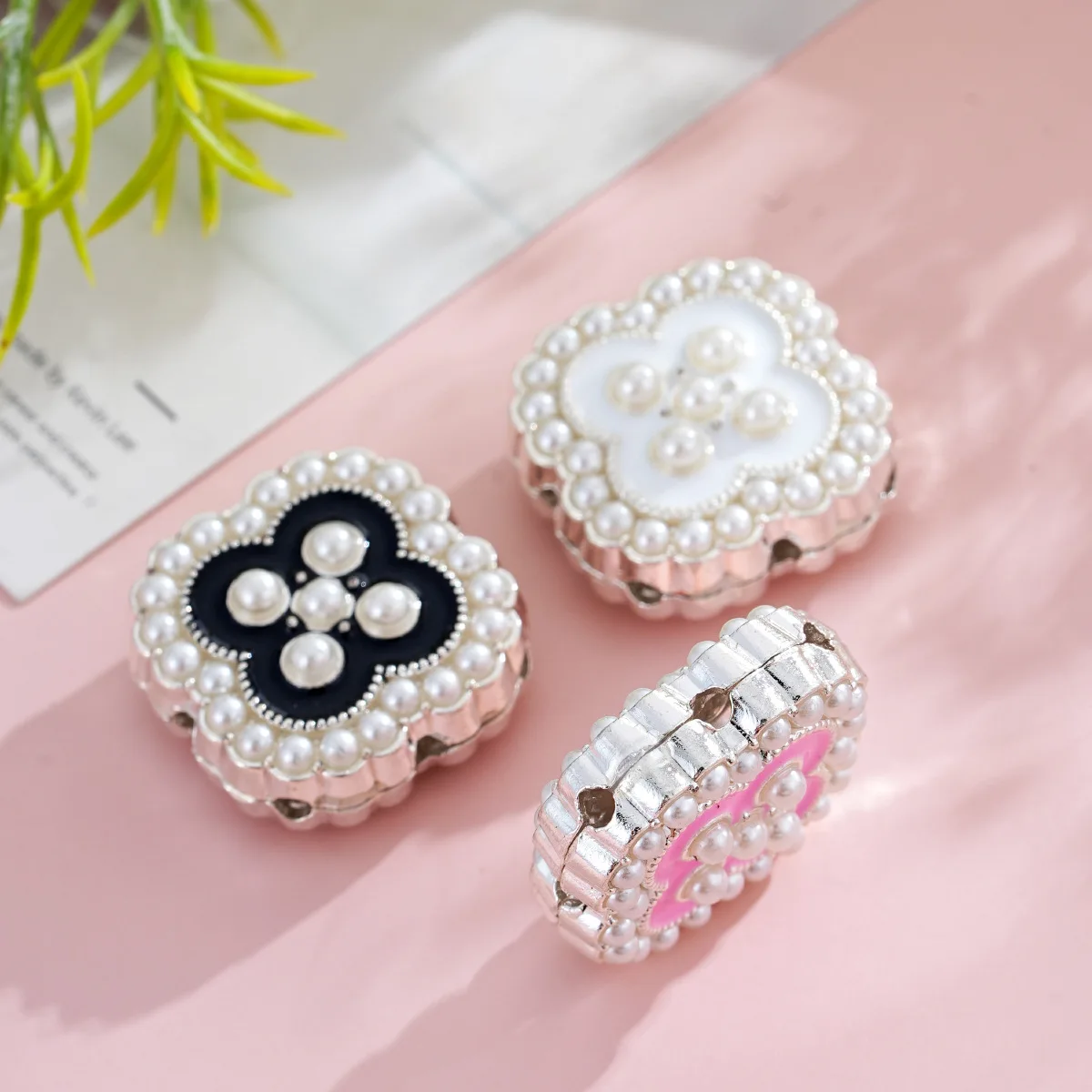 

-border alloydripping oil double-sided pearl flower eight-way straight hole beads DIY phone chain loose beads jewelry accessorie