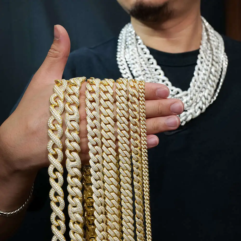 

Custom 925 Sterling Silver Gold Plated Full of Iced Out Diamond Moissanite Hiphop Necklace Cuban Link Chain for Rapper