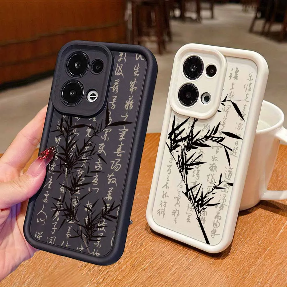中国の竹書道模様のPOCO X3 X4 X5 X6 X7 M3 M4 M6 F4 F5 F6 C31 C50 C51 C61 C65 C75 C55 Plus用アイラダー携帯電話ケース/カバー