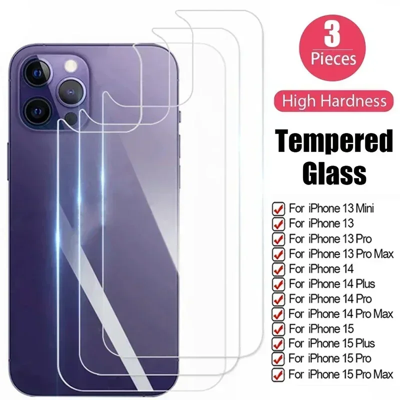 1/3PCS Back Tempered Glass For iPhone 13 Mini 13 14 15 16 Pro Max Phones Rear Screen Protector Film For iPhone 14 15 16 Plus