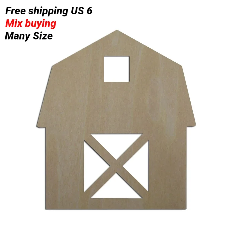 Unfinished Wooden Barn Cutout Wood Farm Shapes for Scrapbooking, Craft Embellishments