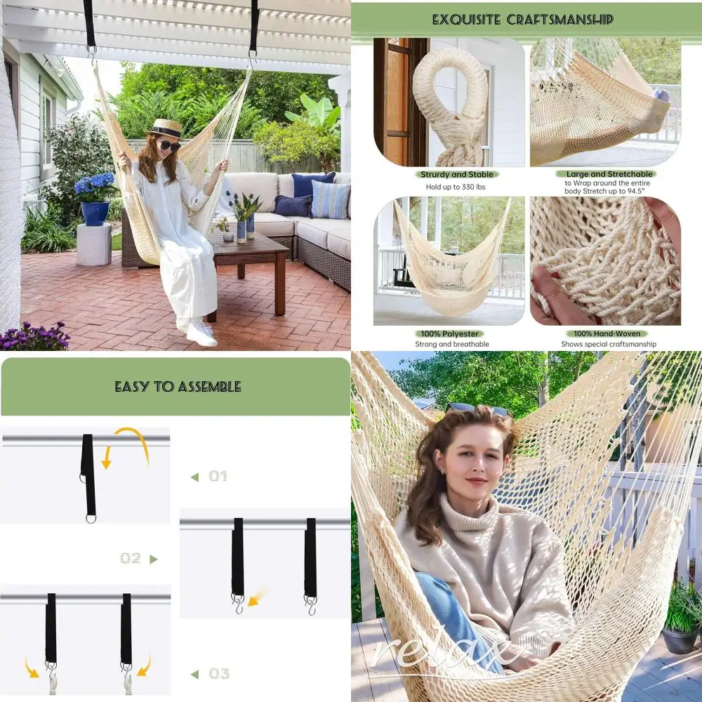 

Large Hammock Chair with Hanging Hardware, Caribbean Hammock Hanging Rope Swing Chair No Spreader Bar, XL Hammock Chair Outdoor,