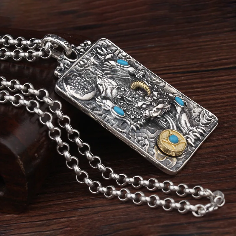 925 Sterling Silver Jewelry Vintage Men's Powerful Pixiu Rotatable Pendant Necklaces for Women Men Party Jewelry Gift