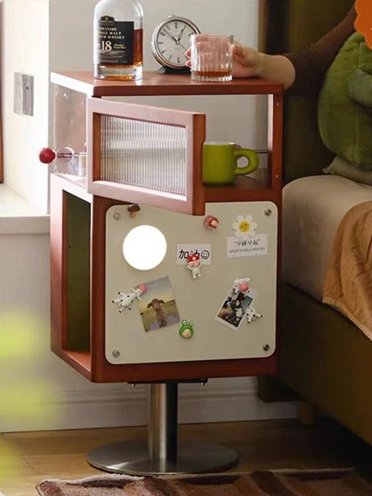Home Furniture Retro Style Living Room Sofa Side Cabinet Rotating Snack Shelf Bedside Solid Wood Storage Rack Creative Tea Table