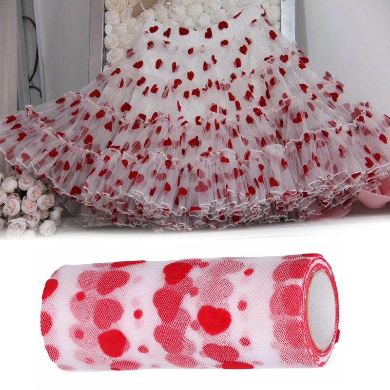 

C5 Tulle Rolls 10 Yards Red Heart Shaped Pattern Packaging Ribbon Diy Wedding Birthday Decor Women'S Children'S Clothing Fabric