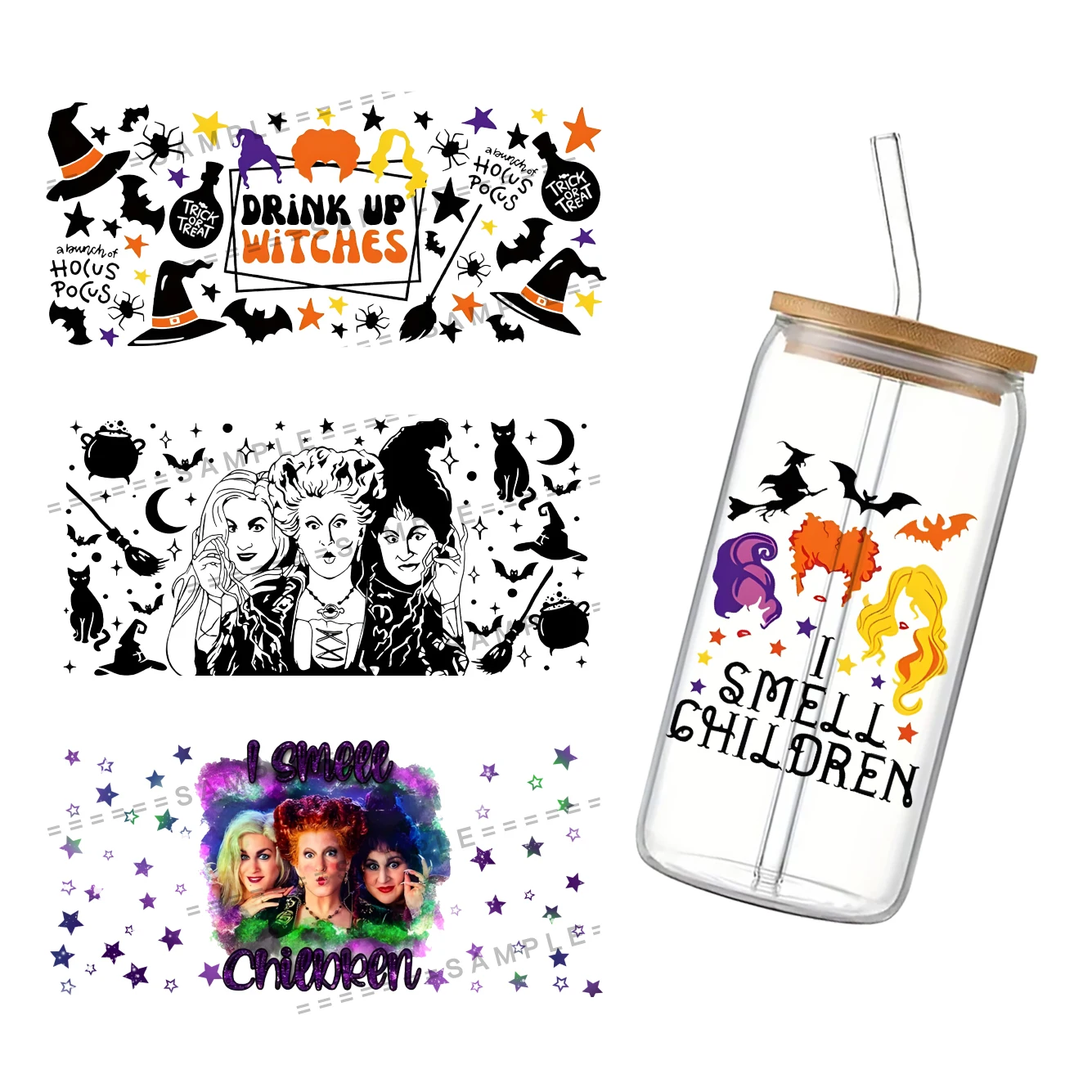 Disney Hocus Pocus para liberbey 16oz Can Glass 3D Waterproof UV DTF Coffee Can Wrap