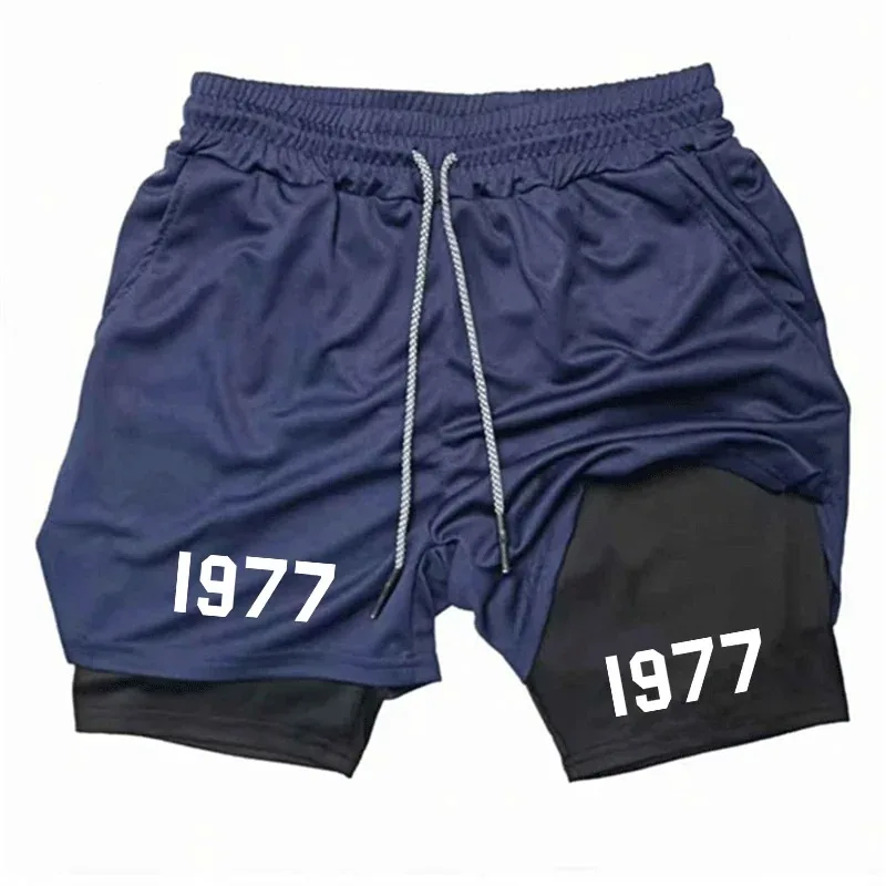 Multi-functional 2-in-1 Gym Workout Shorts for Men's Stretchy Athletic Compression Fitness Running Jogging Comfortable Elastic