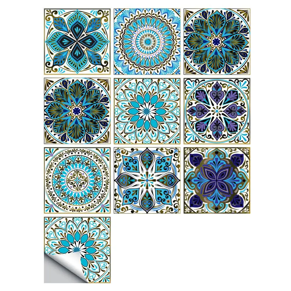 Retro Green Floral Tile Decals 10x10cm PVC Waterproof Wall Stickers Set of 36 Pieces for Kitchen Laundry Room Backsplash Decor