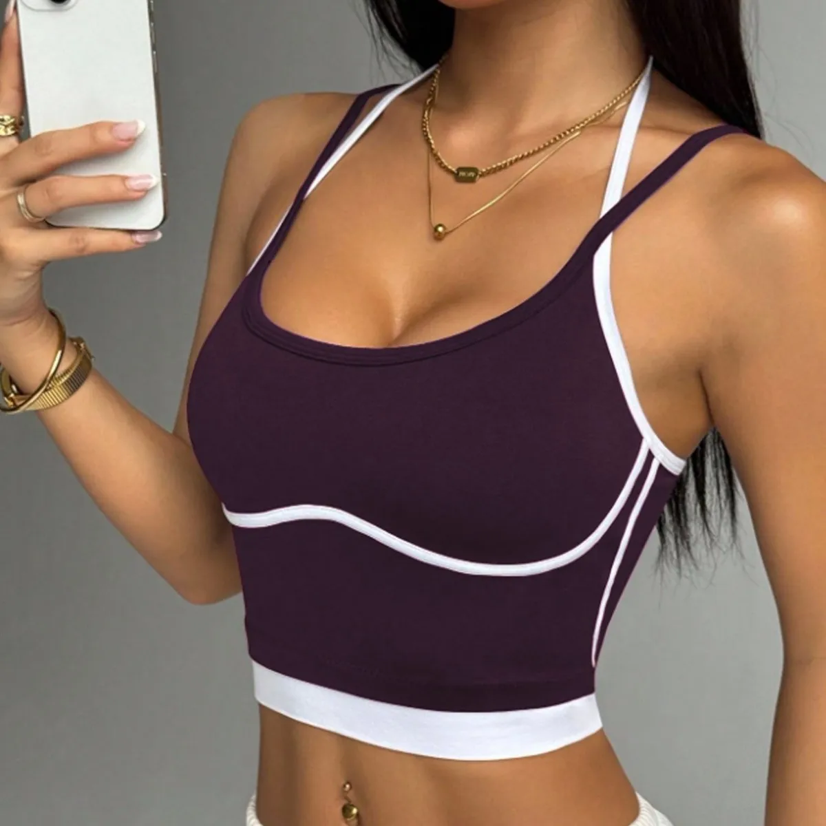 Color-block Quick Dry Vest Backless Outer Layer Running Yoga Clothes Fitness Gym Top Women's Sleeveless Vest Sport Bra Crop Tops