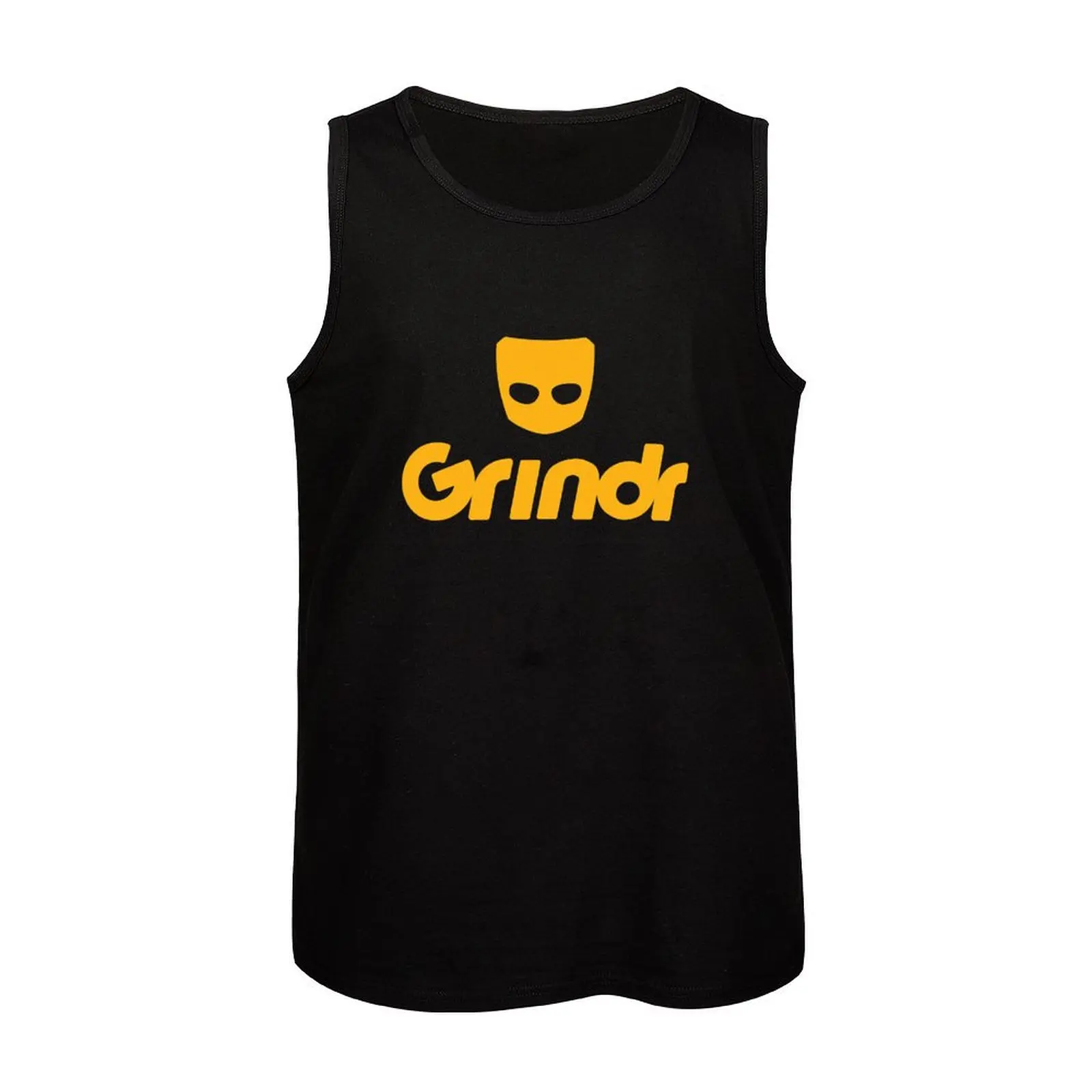 メンズロゴ-grindrクラシックタンクトップ、ジムTシャツ、スポーツベスト