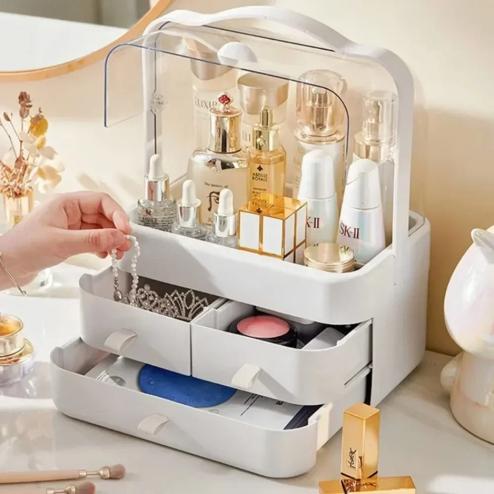 Clear Desktop Makeup Organizer Box Dustproof Cosmetic Jewelry Storage Drawer Box Home Skin Care Make Up Large Capacity Container