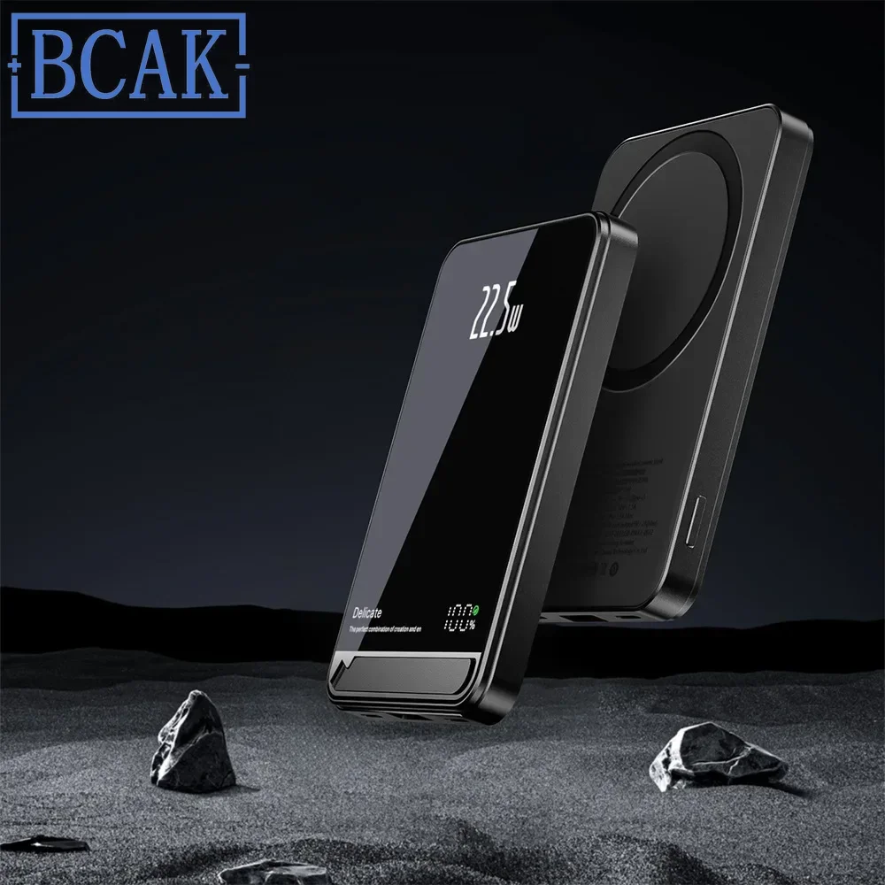 New Style BCAK Metal Magsafe Magnetic Power Bank Fast Charge Compact Portable Mini Ultra-thin Power Bank 10000mAh Gift