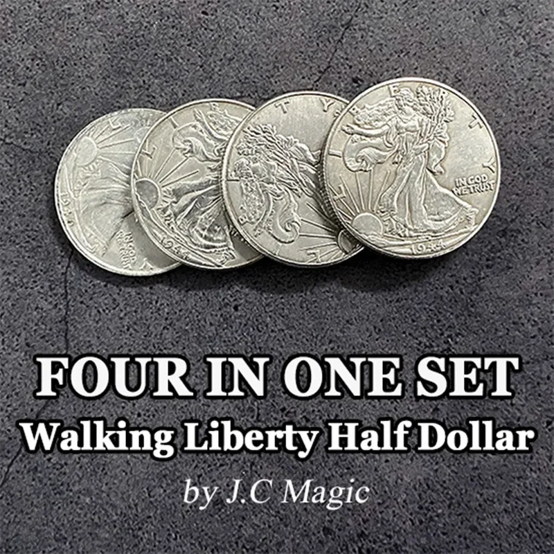 Four in One Walking Liberty Half Dollar Set Zaubertricks Münze erscheinen Vanish Magia Magier Zubehör Close Up Illusion Mentalismus