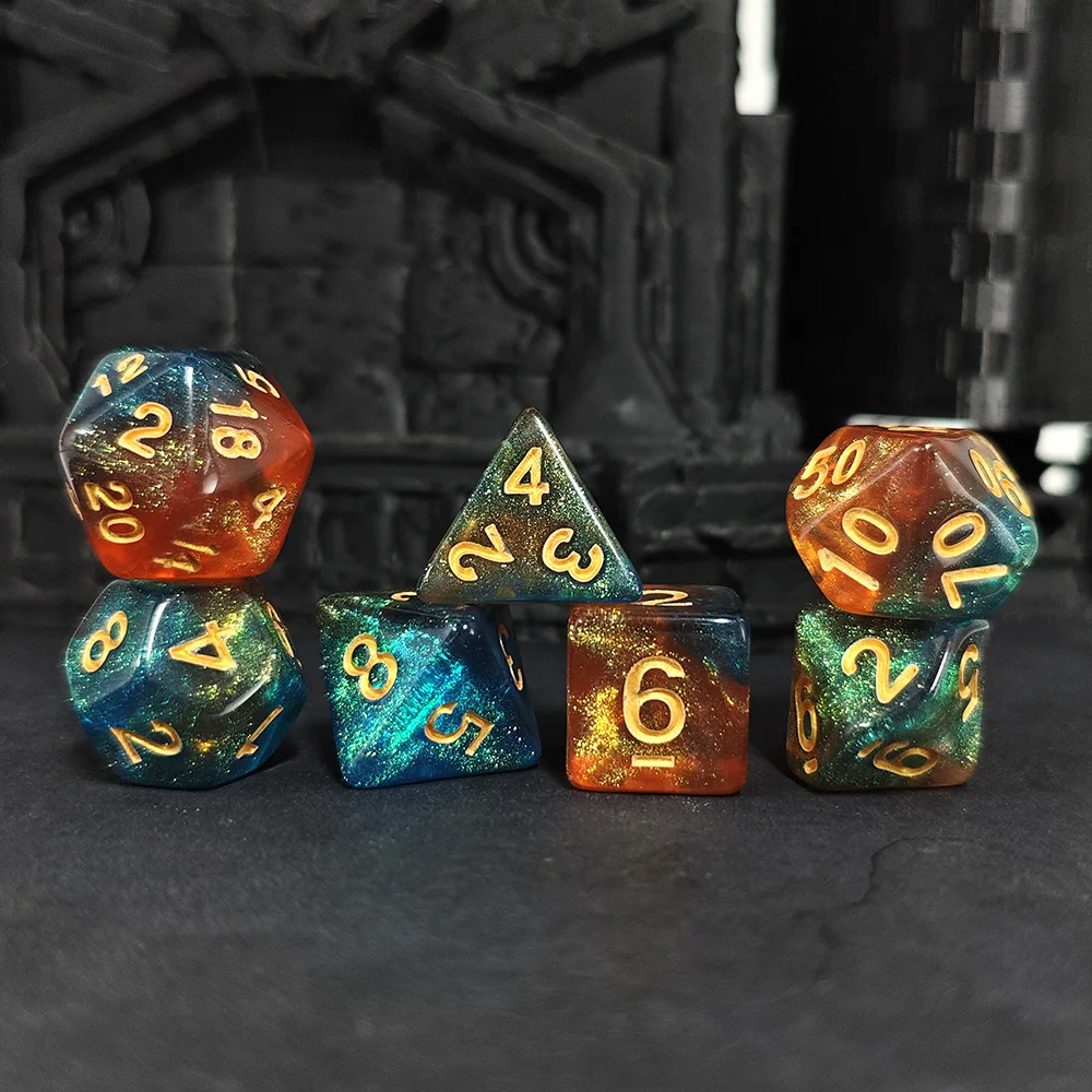 7 قطعة/المجموعة متعدد الألوان مادة الأكريليك أورورا مجموعة نرد DnD RPG ل الزنزانات والتنينات ألعاب نادي KTV ألعاب الترفيه المنزلية