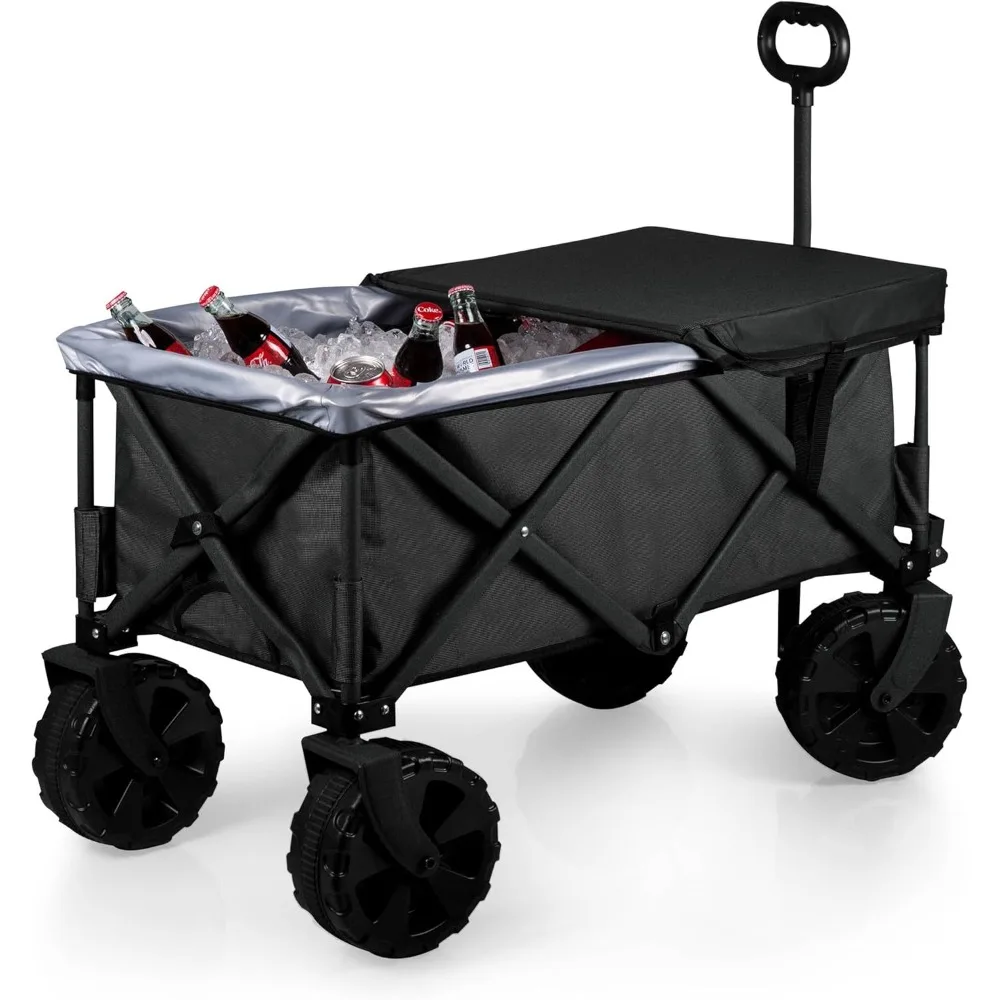 Adventure Wagon Elite All-Terrain Folding Beach Wagon with Big Wheels plus Table Top Lid & Soft Cooler Liner