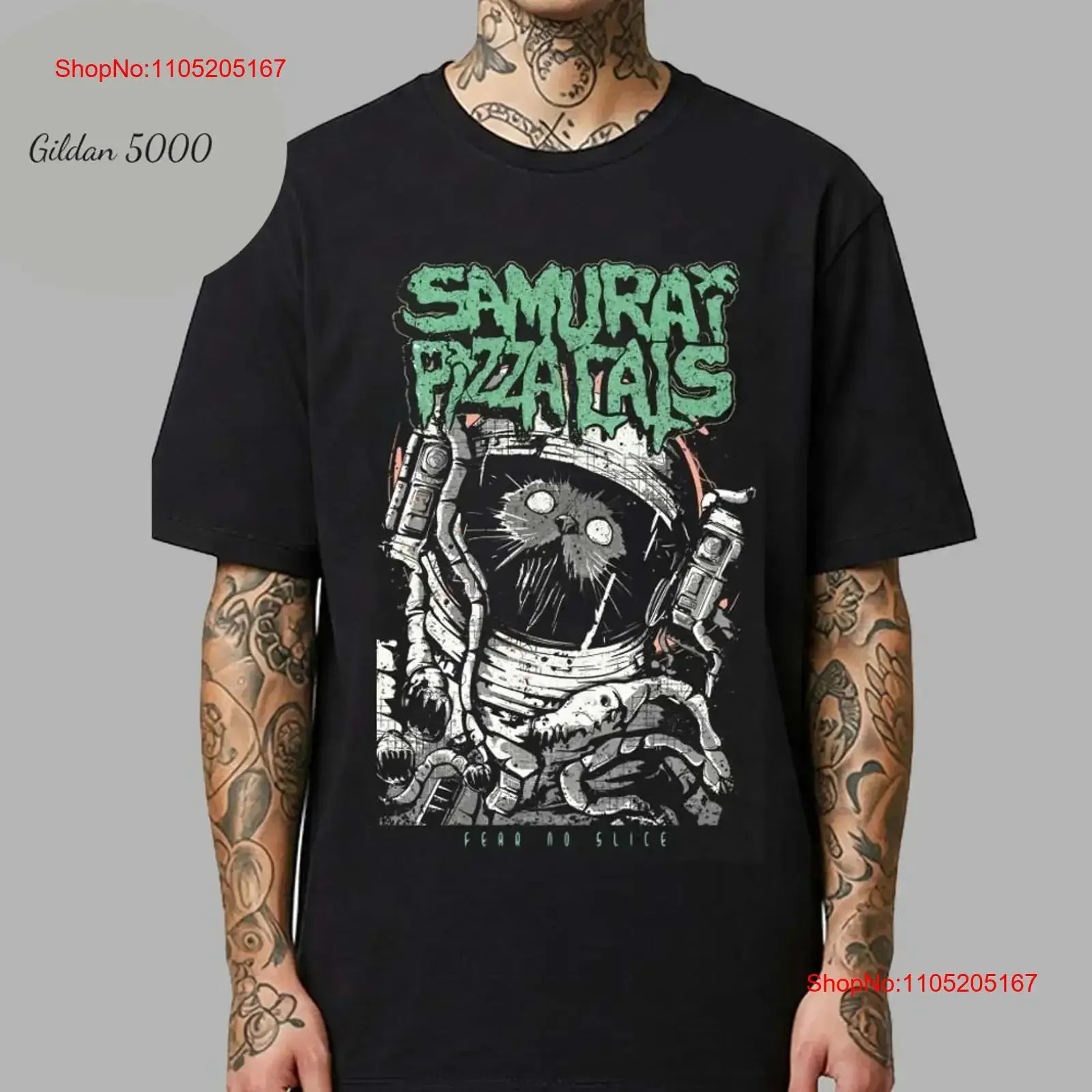 Samurai Pizza Cats Band Fear No Slice Merchandise Astronaut Cat T Shirt vintage Washed graphic Stylish designer clothes