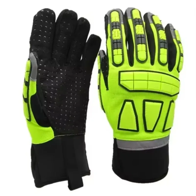 Leather Rubber Work Gloves Cut-Resistant Anti-Vibration Welding Anti-Impact Mechanic Gloves Neoprene Cuff