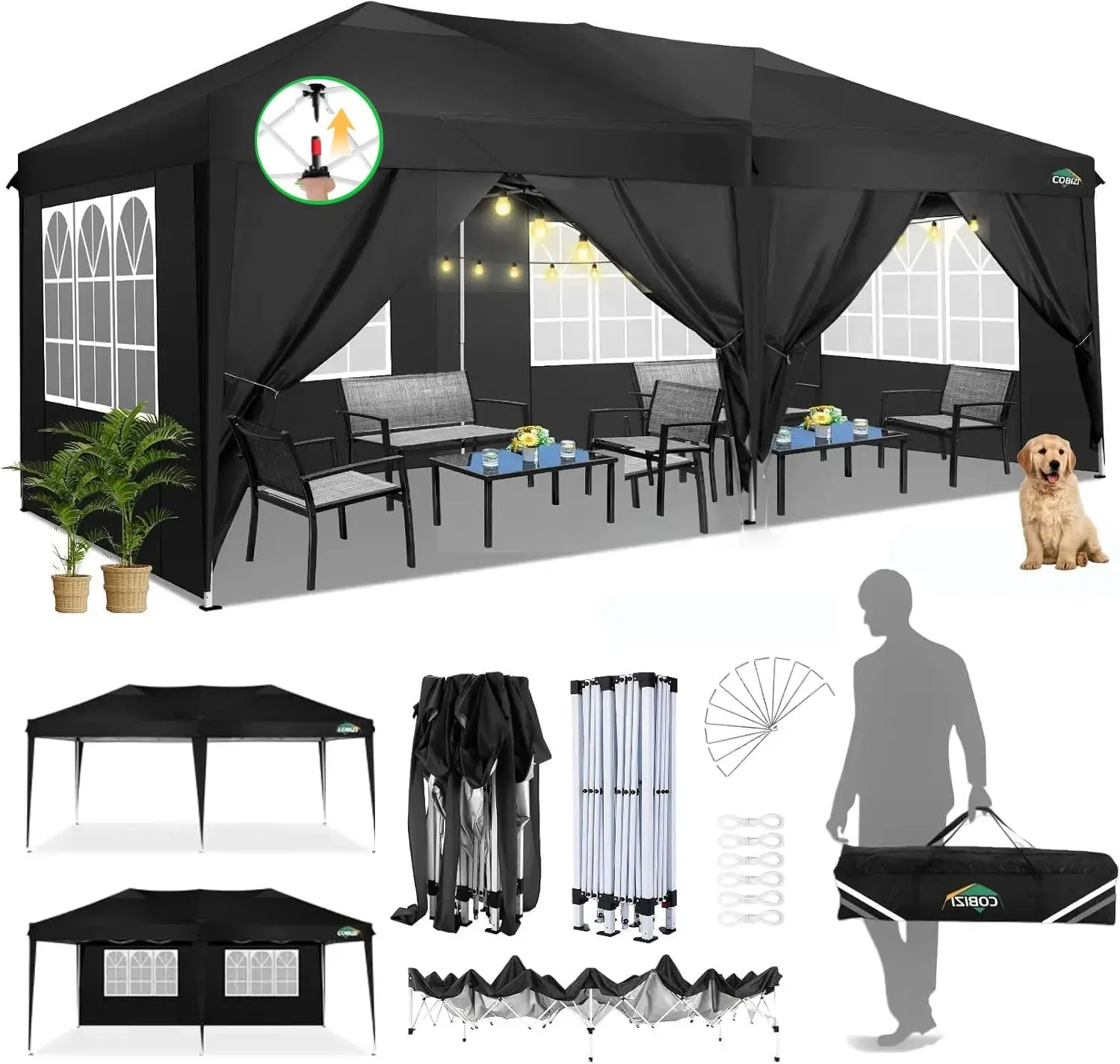 

Canopy 10x20 Pop Up Canopy Tent with 6 Sidewalls Outdoor Party Tent 10x20 Waterproof Commercial Instant Shelter UPF 50+ Porta