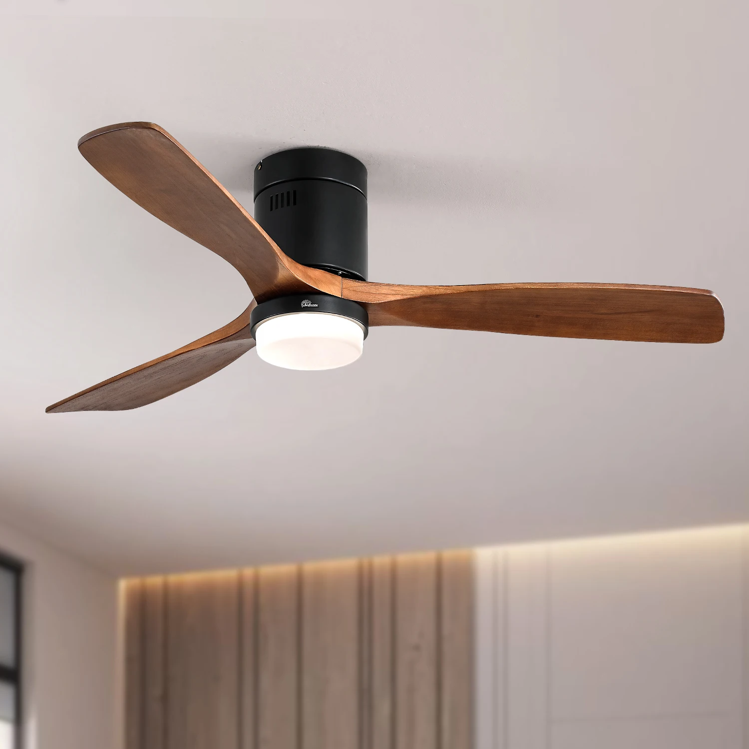 52 Inch Wooden Ceiling Fan, With 18W Led Light 3 Solid Wood Blades, Remote Control Reversible DC Motor with ETL Ceiling Fan For