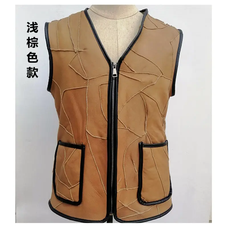 Winter Sheepskin Fur Vest Sheep Shearling Vest Thickened Warm Leather and Wool Vest Same Style for Men and Women