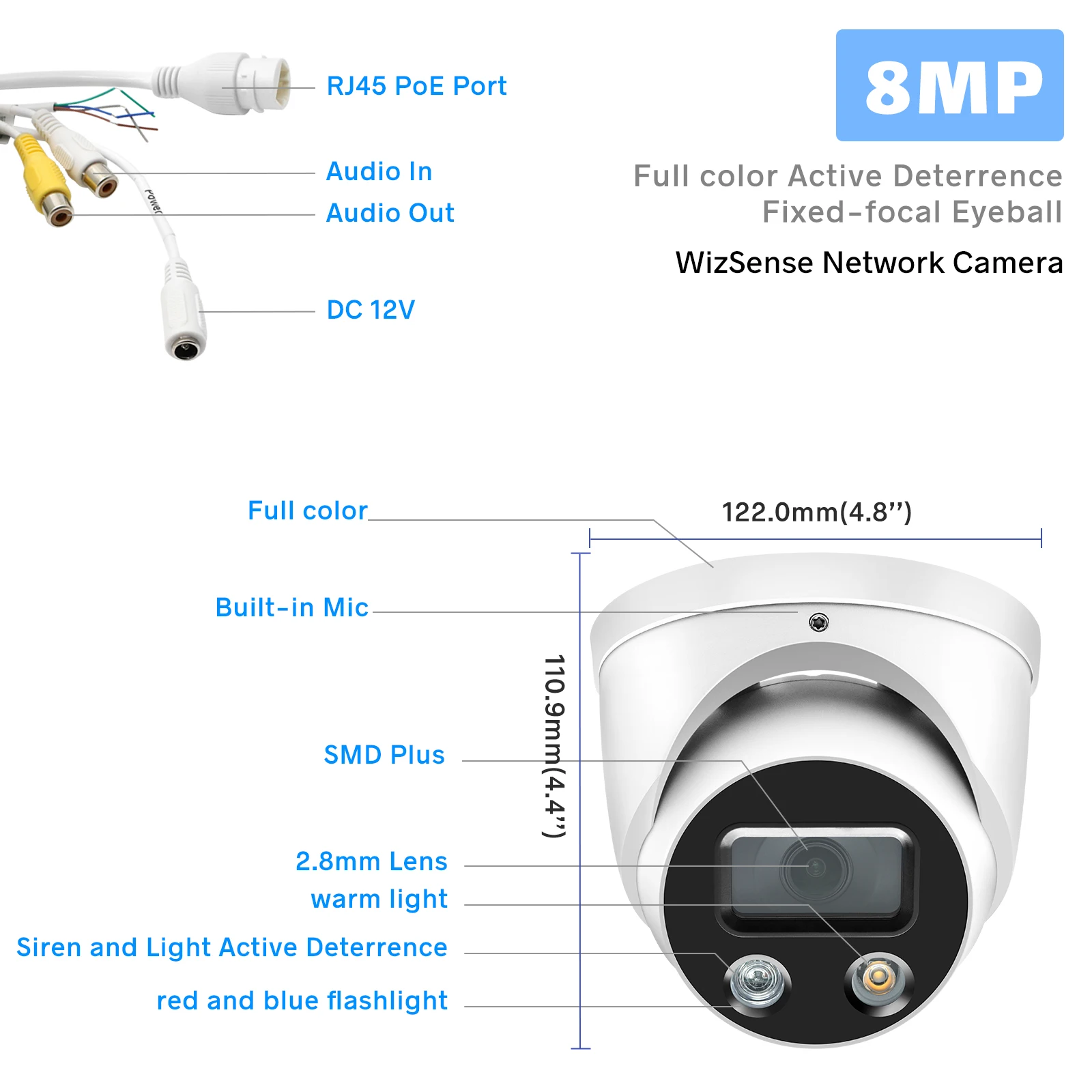 Dahua-cámara inteligente de 8MP, luz Dual, disuasión activa, focal fija, WizSense, IPC-HDW3849H-AS-PV, serie S4, habla bidireccional, ranura para tarjeta SD