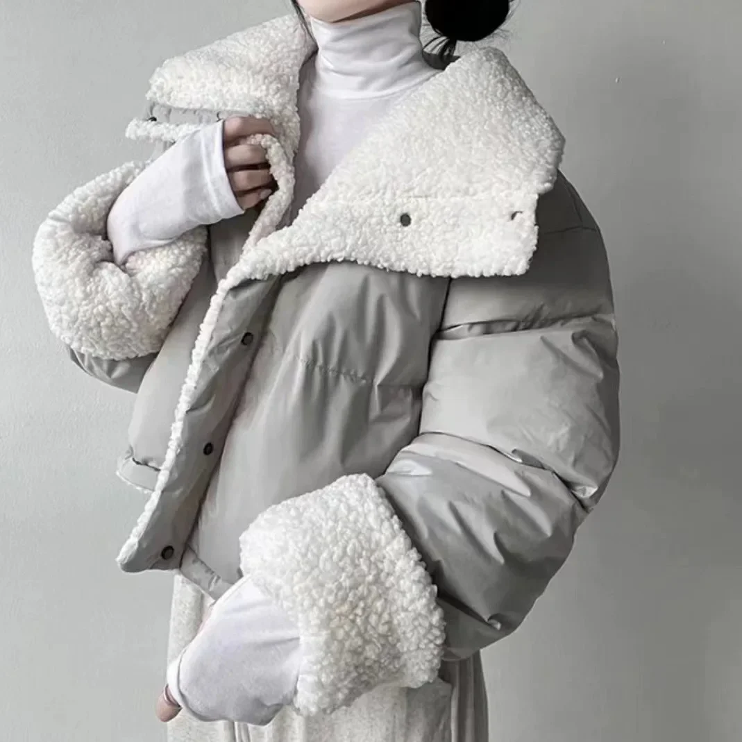 Versión coreana invierno nuevo artículo cuello grande nicho de moda temperamento versátil grueso dos en chaqueta de pan corto abrigo