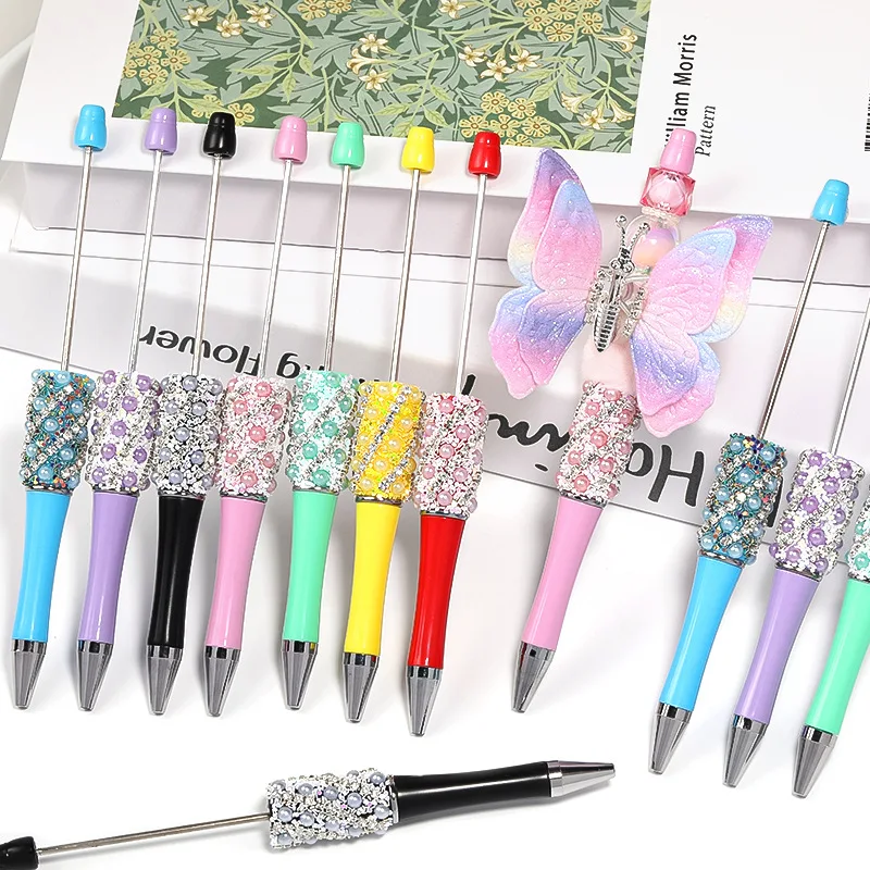 50pcs Creative DIY Bead Pens Snowflake Pearl Beaded Ballpoint Pens Multi-color Plastic Ballpoint Pens School Office Supplies