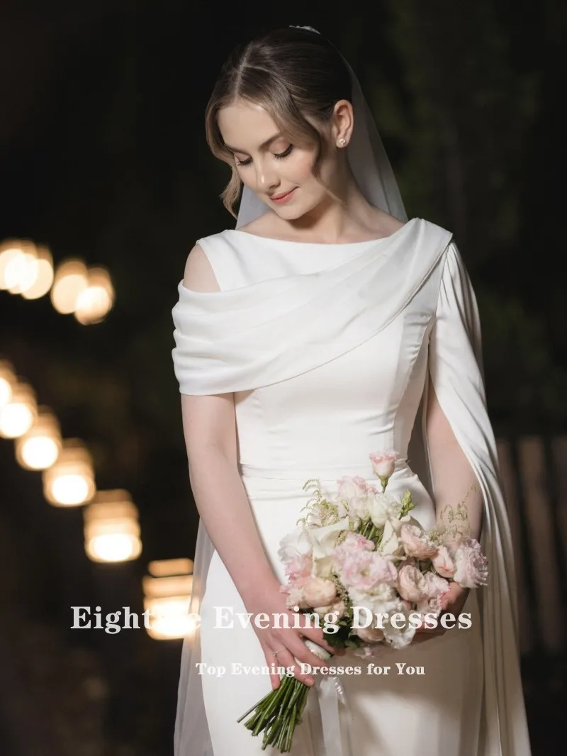 Eightale Arabisches Hochzeitskleid mit O-Ausschnitt, maßgeschneidert, weiß, elfenbeinfarben, bodenlanges Brautkleid, Meerjungfrau-Braut-Partykleid