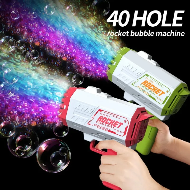 Pistolet à Bulles en Forme de Fusée pour Enfant, Jouet d'Extérieur Parent-enfant, Accessoires d'Éclairage LED pour ixd'Anniversaire et de Mariage, 40 Trous