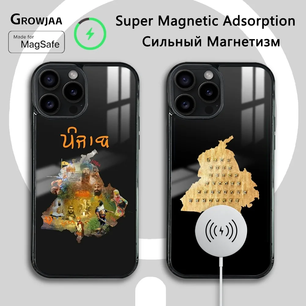 

Punjab Map Design Phone Case For iPhone 16 15 14 13 12 11 Pro Max Plus Mini New Magsafe Mirror Wireless Magnetic Cover